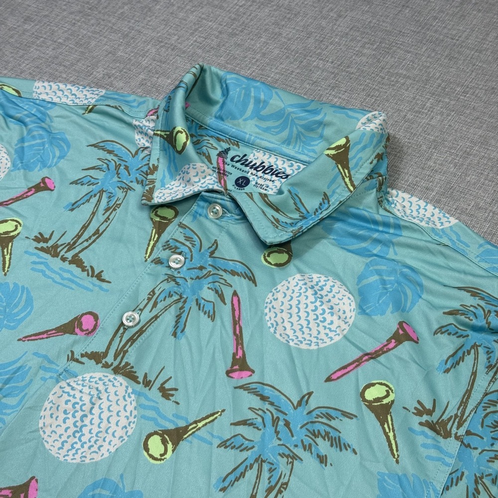 Chubbies Tropical Golf Polo Shirt Mens XL Blue Graphic Short Sleeve Performance